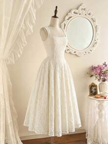 Vintamour Đầm nữ cổ điển thanh lịch, họa tiết hoa nhí, chất liệu jacquard dệt kim, ren, cổ vuông, đầm dự tiệc thường ngày, đầm hè cho nữ, trang phục hè cho nữ, đầm xuân cho nữ, đầm lễ Phục sinh cho nữ, trang phục lễ Phục sinh cho nữ, trang phục lễ hội cho nữ, đầm thanh lịch dự tiệc, đầm dự tiệc sang trọng, đầm dự tiệc cho nữ, trang phục dự tiệc, đầm dự đám cưới cho nữ, đầm dự tiệc cưới, đầm tốt nghiệp cho nữ, đầm thanh lịch cho nữ, đầm ren trắng cho nữ, đầm Zanzea cho nữ. - Màu be - Xem 3