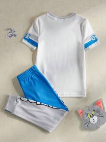 LOONEY TUNES X SHEIN Toddler Boys' Minimalist Graphic Print T-Shirt And Shorts Set - White - View 3