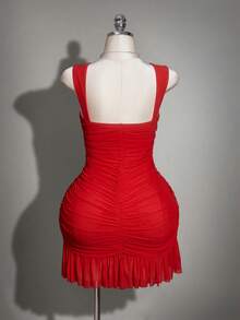 SHEIN ICON Vestido rojo de malla para mujer de talla grande - Rojo - Ver 2