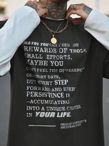 男士针织休闲日常年轻一代英文印花拼接宽松长袖T恤，夏季、上学、秋季、情侣装 - 灰色 - 查看 3