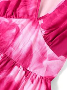 Ellevyn Vestido de mujer de longitud media con cuello en V y estampado floral elegante, adecuado para vacaciones de verano, atuendos de salida de mujer, vestidos de verano de mujer, atuendos de verano de mujer, vestido de Pascua de mujer, vestido de primavera de mujer, ropa de vacaciones de mujer - Rosa Fucsia - Ver 4