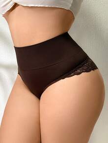 SHEIN Plus Size Shapewear Bottom (Lace Patchwork) - Brown - View 4