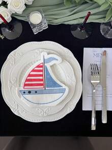 Joivida 1 pieza Servilletas de fiesta con forma única de velero, adecuadas para cumpleaños, fiestas de bebé, decoración festiva, apropiadas para pastelerías, cafeterías, restaurantes, Halloween, Navidad y suministros para fiestas - Tejido de color de forma especial de velero de dibujos animados - Ver 7