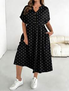 SHEIN Essnce 大码波点印花休闲夏日连衣裙 - 彩色 - 查看 4