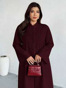 Firerie 大码女式纯色长袖单排扣睡袍及睡袍优雅两件套 - 紅色 - 查看 5