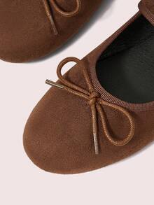 CUCCOO DOLLMOD Ladies Coffee Brown Round Toe Bow Decoration With Buckle Flat Sole Shoes Upper Imitation Suede Material Suitable For Daily Commuting Birthday Parties - Chocolate Brown - View 5