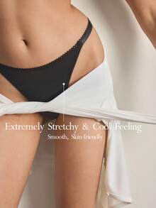 Ocili Shiny Swimwear Lace Lingerie Comfortable Women's Thong - Black - View 1