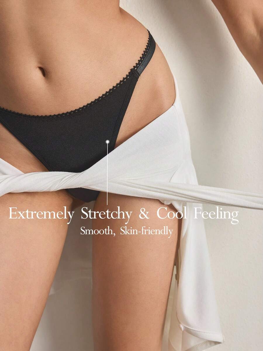 Ocili Shiny Swimwear Lace Lingerie Comfortable Women's Thong - Black - View 1