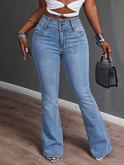 Slaydiva Quần jeans nữ đơn sắc tối giản mặc hàng ngày