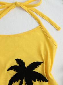 INAWLY Camiseta de tirantes con cuello halter y estampado de color contrastante para mujer - Amarillo - Ver 5