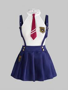 ROMWE Kawaii Sweet & Sexy School Girl Lingerie Set - Navy Blue - View 1