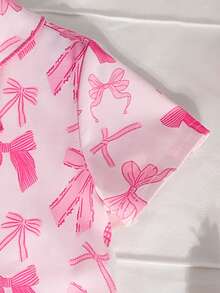 SHEIN Bộ đồ mặc nhà 2 mảnh cho bé gái: áo khoác cardigan và quần short cổ bẻ họa tiết nơ. - Nhiều màu - Xem 8