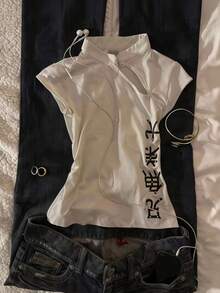 Glimmora Áo thun tay ngắn cổ đứng nữ, kiểu dáng thường ngày, đa năng. - trắng - Xem 1