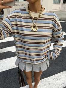 Muchica 女款休閒復古 70s 80s 2000s 條紋長袖 T 恤，學院風，日常穿著、夜生活、外出、秋季 - 彩色 - 查看 7