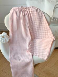 Comfortcana Women's Belted Plaid Wide Leg Loose Casual Pants - Pink - View 6