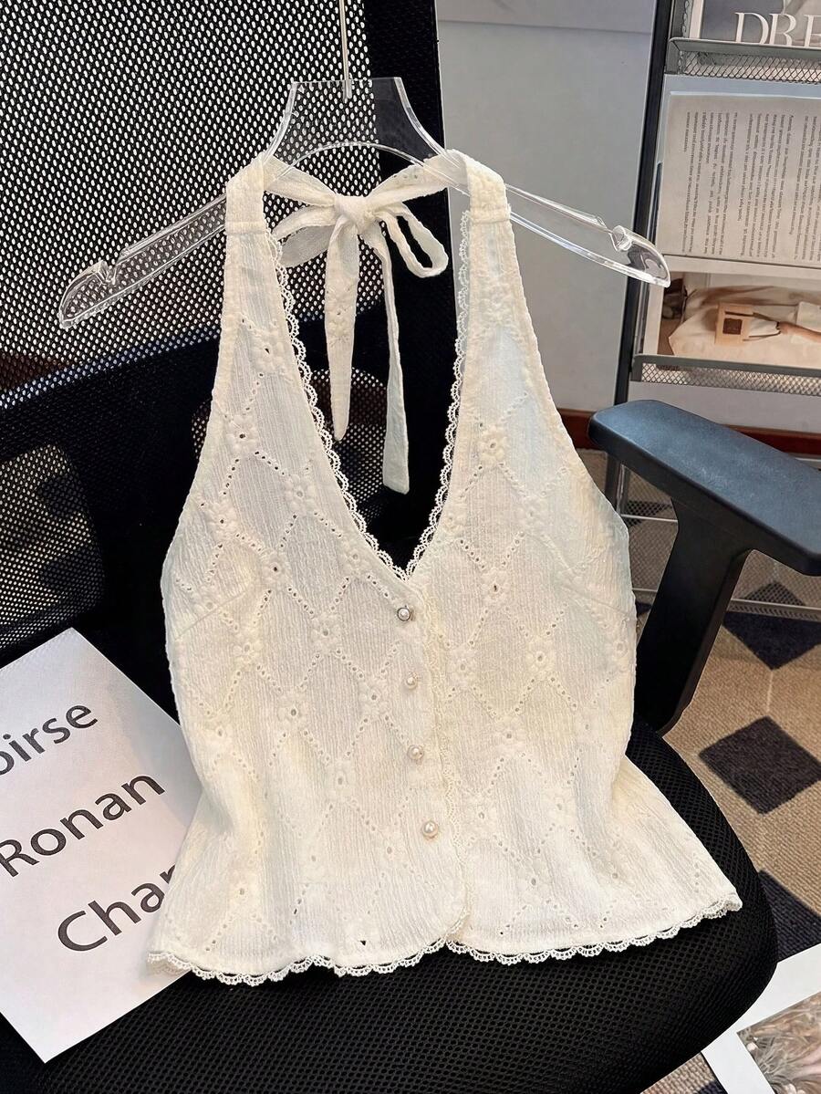 Airaco 女士夏季新款蕾丝吊带背心，性感V领紧身设计，蕾丝拼接，珍珠装饰，女士蕾丝上衣，女士沙滩装，女士度假背心，女士优雅上衣，杏色蕾丝上衣，休闲度假波西米亚风沙滩装，适合情人节、派对、复活节、夏威夷音乐节和热带度假等场合。女士背心，夏季可爱上衣，优雅蕾丝上衣，夏季新款上衣，商务休闲女装。 - 杏色 - 查看 1