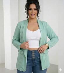 Blazer Casual Women Lapel Collar Elegant Straight Cut Long Sleeve Soft Lightweight Office Versatile Comfortable Modern Silhouette Stylized Basic Indispensable - 薄荷綠 - 查看 3