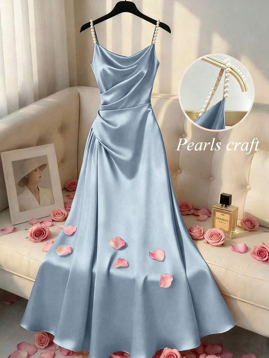 Franclia Nuevo vestido de tirantes finos con decoración de strass, ajuste ceñido para mujer, primavera/verano - Gris azul - Ver 1