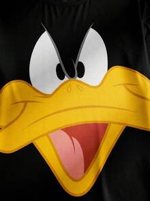 LOONEY TUNES X SHEIN Bộ đồ ngủ nam gồm áo ngắn tay cổ tròn in hình hoạt hình và quần in sọc, kiểu dáng thường ngày. - màu đen - Xem 4