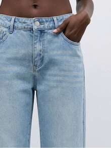Maija Jeans de pierna ancha con bolsillos sesgados y puños, de uso casual y diario para mujeres - Lavado ligero - Ver 4