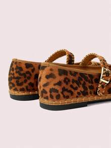 CUCCOO DOLLMOD 女士经典棕黄双条纹丝绒平底鞋 - 豹紋 - 查看 4