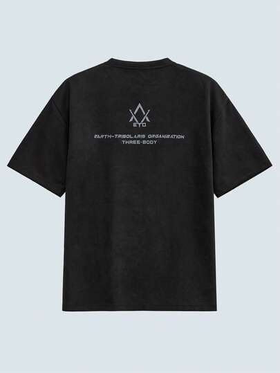 Modcrash 男士夏季字母印花复古短袖T恤，落肩休闲圆领宽松T恤，适合日常通勤、送给男友、外出以及秋季穿着。