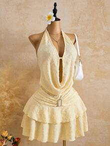 Femesol 新款春夏女士黄色露背连衣裙 - 黃色 - 查看 1