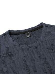 Manfinity Roughcore Camiseta de tirantes sin mangas de cuello redondo con textura desgastada y jacquard de estilo callejero para hombre, moda de vacaciones - Azul - Ver 5