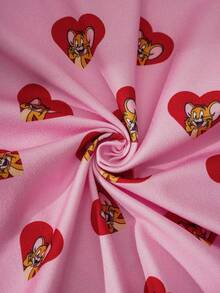 TOM & JERRY X SHEIN Young Girl Heart & Cartoon Print Button Front Short Sleeve Top And Shorts Pajama Set - Pink - View 6