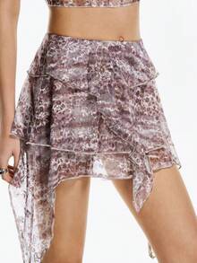 Airlisse 女士豹纹荷叶边下摆百搭约会/外出迷你裙 - 彩色 - 查看 1