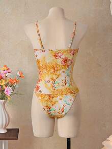 Bellisia 26SS 女士渐变扎染印花吊带泳衣套装，春夏海滩度假 - 橘色 - 查看 2