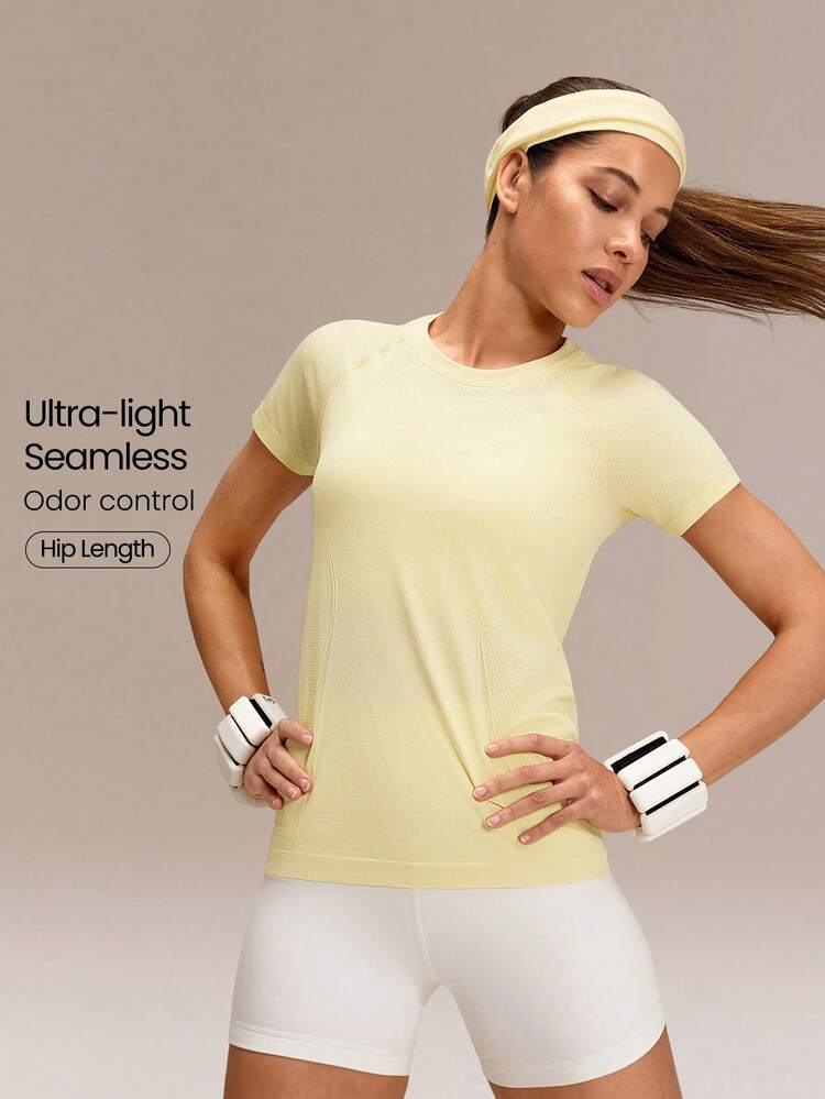 Seamless Workout Shirt Slim Fit Short Sleeve Sports Tees Gym Athletic Tops Summer