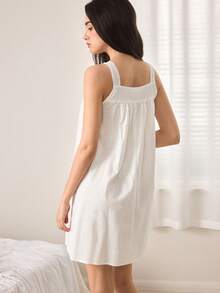 Ocili 女士花卉刺绣镂空纽扣设计睡裙，女士睡衣连衣裙 - 白色 - 查看 3