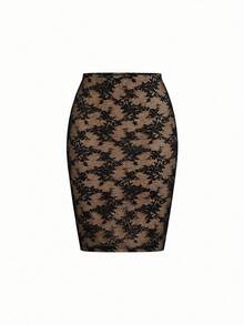 Ellevyn Falda ajustada romántica y elegante con encaje para uso diario - Negro - Ver 4