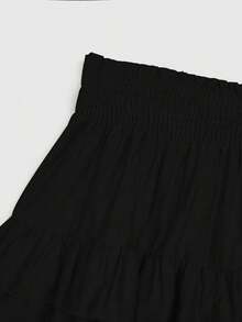 SHEIN LUNE Plus Size Holidaya Paperbag Waist Ruffle Hem Wide Leg Shorts - Black - View 4