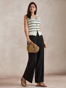 Briarwyn Women's Casual Commuter Sleeveless Striped Knit Top, Summer,White Top,Graduation Outfit,Graduation Ceremony Women's Vest Tops Women's Tops And Blouses Women's Tops For Summer Women's Tops Yacht Outfit Women - White - View 4