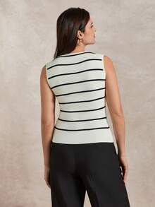 Briarwyn Women's Casual Commuter Sleeveless Striped Knit Top, Summer,White Top,Graduation Outfit,Graduation Ceremony Women's Vest Tops Women's Tops And Blouses Women's Tops For Summer Women's Tops Yacht Outfit Women - White - View 6
