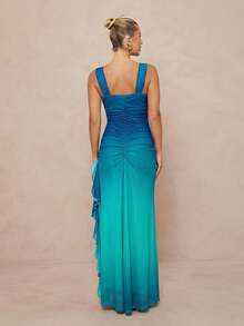 Lumalex Đầm nữ ombre cổ tim không tay dây bản rộng xếp nếp, thời trang mùa hè. - màu xanh lá - Xem 3