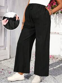 SHEIN Maternity Solid Color Adjustable Waist Pocket Casual Versatile Loose Pants For Daily Wear Fall - Black - View 6