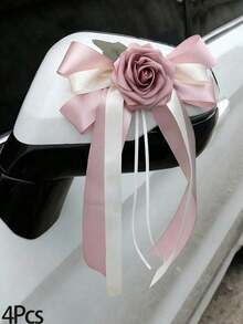 Juego de 4 piezas de ramo artificial para coche con lazo de cinta, adecuado para decorar la puerta del coche de boda, el espejo retrovisor, el tirador de la puerta, la silla, el centro de la mesa, decoración para fiesta de cumpleaños. - Multicolor - Ver 7
