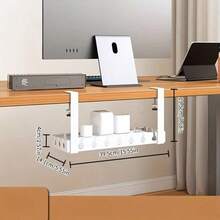 1 pieza Bandeja ajustable para gestión de cables debajo del escritorio, soporte para regleta de enchufes, organizador de cables, canal de cables oculto, organizador de cables de escritorio, estante para router y cables de datos, caja organizadora de cables, para hogar, oficina, dormitorio, sala de estar, negro - Multicolor - Ver 7