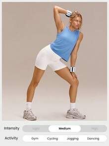 GLOWMODE Ultrafine Soft Seamless Stay Cool Hip Length Cooling Seamless Muscle Tank Tee Medium Impact Training Running Workout Gym Wear - Blue - View 5