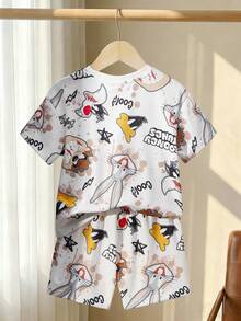 LOONEY TUNES X SHEIN Toddler Boys' Minimalist Graphic Print T-Shirt And Shorts Set - White - View 3