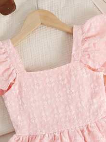 SHEIN 2 piezas Conjunto informal de camisa y pantalones con recorte de volantes y patchwork para niñas preadolescentes - Rosa Pálido - Ver 10