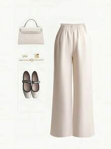 Franclia 优雅直筒裤，女士职业装西裤 - 杏色 - 查看 2