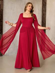 Roveilla 大码女装新款优雅浪漫红色雪纺袖修身褶皱长裙，春夏酒红色大码连衣裙，大码伴娘礼服，女士酒红色连衣裙，曲线身材红色连衣裙，红色大码连衣裙，正式礼服，红色伴娘礼服，酒红色正式礼服，红酒色连衣裙，红色正式礼服，大码深红色连衣裙，红色套装，大码酒红色套装，女士酒红色连衣裙，女士裹身连衣裙，红色休闲连衣裙，礼拜服，女士D级正式礼服 - 紅色 - 查看 7