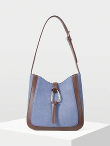 MOTF PREMIUM WOMEN'S SHOULDER BAG, SIMPLE COMMUTER BUCKET TOTE BAG - denim blue - View 3