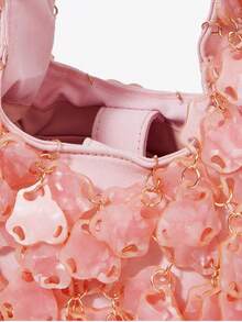 Viva Strut Ladies, Women Pink Acrylic Sheet Top Handle Bags, Fashionable, Personalized, Simple, Versatile, Street, Sweet And Cool Girls, Hot Girls,Y2k, For Date, Birthday, Evening, Date Nigh, Beach, Vacation, Holiday, Summer, Seaside, Beach Party - Pink - View 6