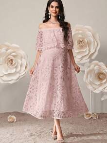 Vestido elegante de hombros descubiertos para mujeres embarazadas - Rosa vieja - Ver 6