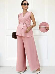 MaterniWear 孕妇纯色无袖裹身休闲两件套，夏季女装裤装上衣套装，女士正式套装，优雅裤装，女士套装，女士阔腿裤套装，女士办公室着装，女士两件套衬衫裤装，女士正式商务休闲套装，女士优雅套装，两件套裤装上衣，Zanzea 裤装和衬衫 Z65c7 代码，女士折扣服装，瑜伽连体裤套装，女士两件套孕妇套装，女士套装裤装上衣，商务休闲女士两件套裤装上衣套装，女士裤装套装 - 藕粉色 - 查看 8